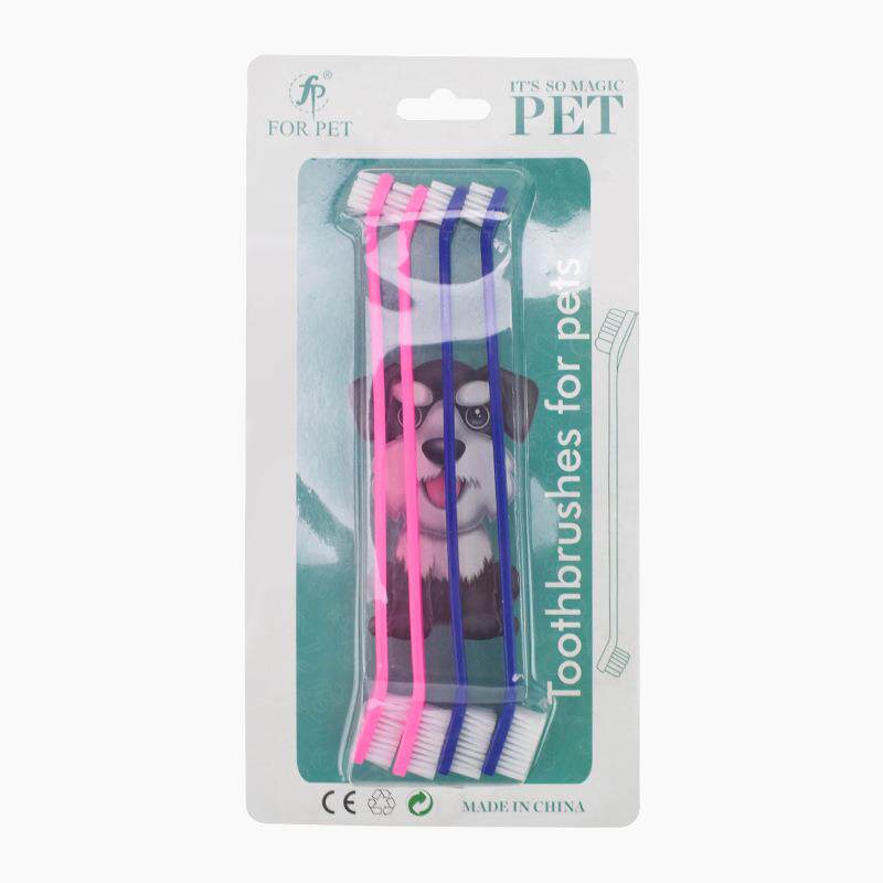 牙刷宠物用品 长柄双头牙刷狗狗猫咪清洁洗漱 猫狗4PC刷牙套装