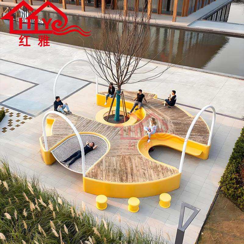 创意玻璃钢防腐木坐凳儿童乐园户外游乐场设备幼儿园小区公园滑梯