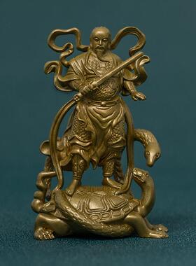 高档复天古玄上帝神像装像真武大帝铜像摆件小款精致随身禅意茶空