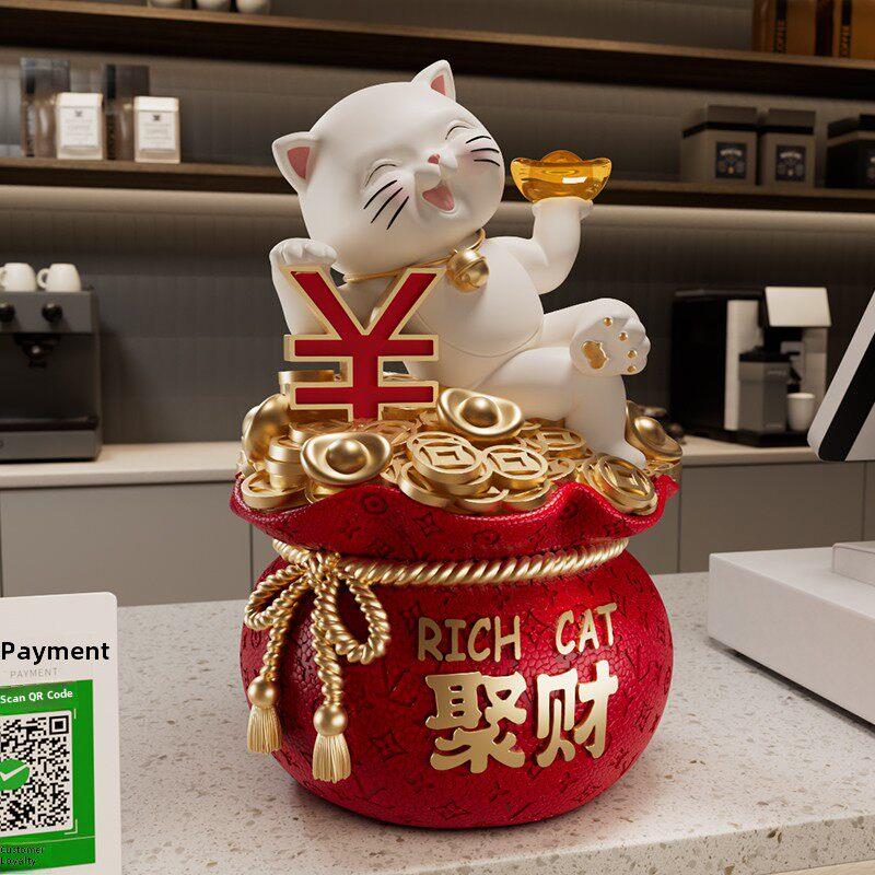 引进财富宝猫聚宝盆饰品，民族风格储蓄罐，新中国风乔迁开幕礼品