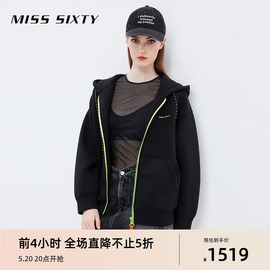 Miss Sixty时尚卫衣外套女连帽撞色拉链轻运动风美式复古