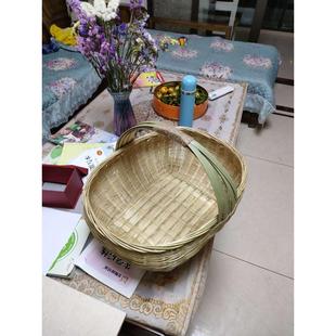 手工竹编制品家用椭圆形手提篮买菜篮购物篮竹青编织鸡蛋篮竹篮子