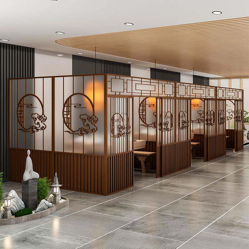 火锅店包间拉门隔断餐饮饭店卡座格栅酒店大厅私密雅间屏风定制