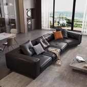 现代简约头层牛皮沙发设计师款 极简家用别墅高端迪兰直排沙发 意式