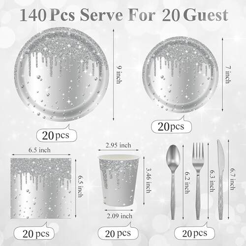 婚礼生日派对用品一次性纸盘Party Supplies Silvery Paper Plate
