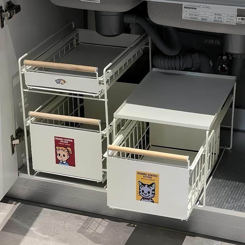 厨房下水槽置物架家用抽拉式台面收纳架多功能橱柜拉篮分层架子