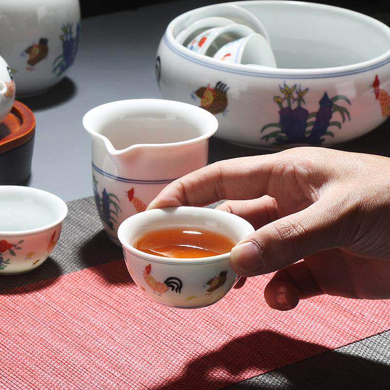 杯功夫茶具花家用精美简约鸡青DLK小套罐陶艺斗彩茶杯茶壶杯