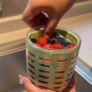 新家的100个快递水果杯双层沥水杯带叉子可携式旅行保鲜密沙拉盒