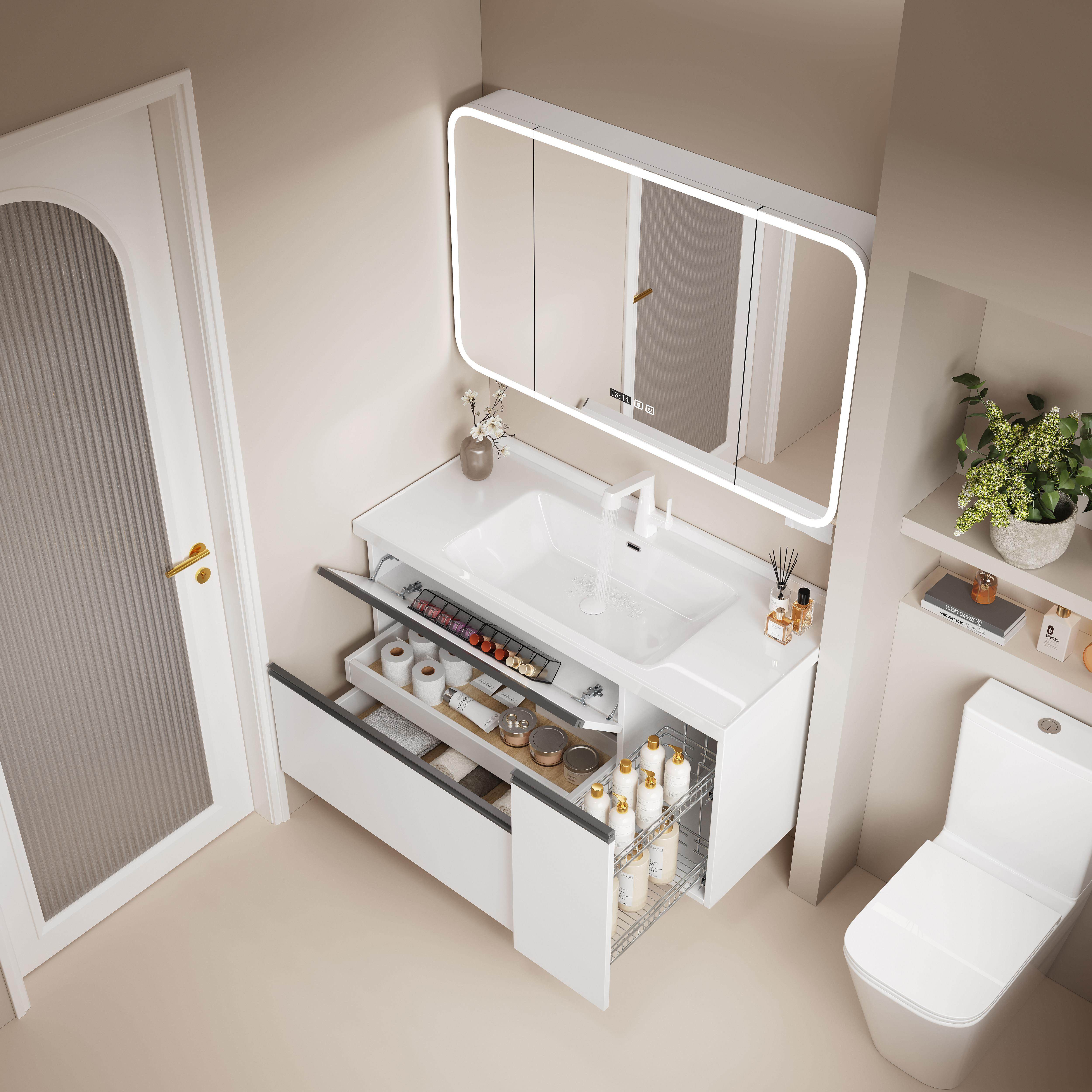 日式浴室柜陶瓷一体盆卫生间洗漱台洗脸盆柜组合洗手台拉篮收纳柜