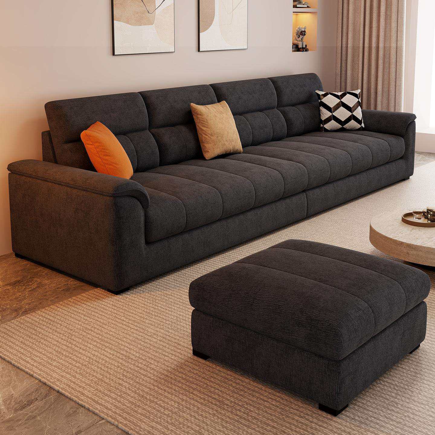 现代简约布艺沙发客厅雪尼尔直排奶油风2026新款小户型三四人沙发