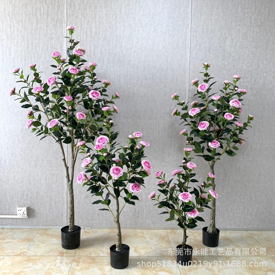 仿真玫瑰花盆栽假月季花客厅餐桌摆件茶花仿真绿植盆栽干花可
