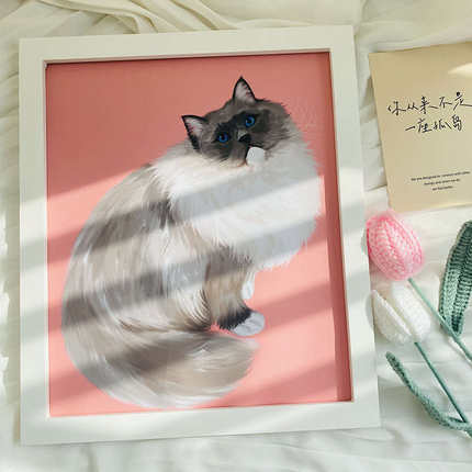 宠物手绘定制照片裱框Q版头像约稿卡通猫狗设计来图案漫插画写实
