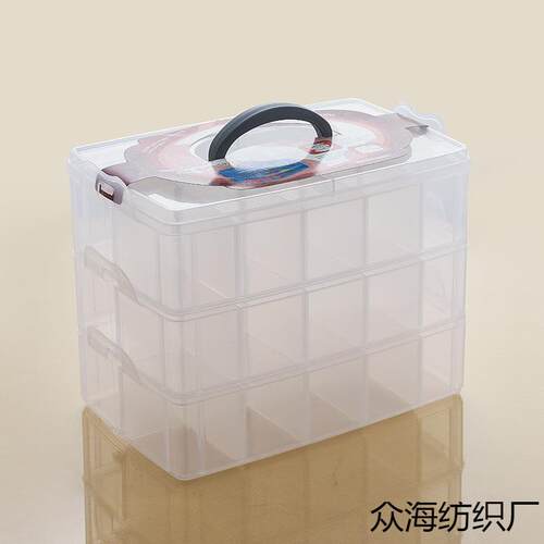 te大号三层多色手提饰品配件整理盒透明可叠加玩具塑料收纳盒跨境