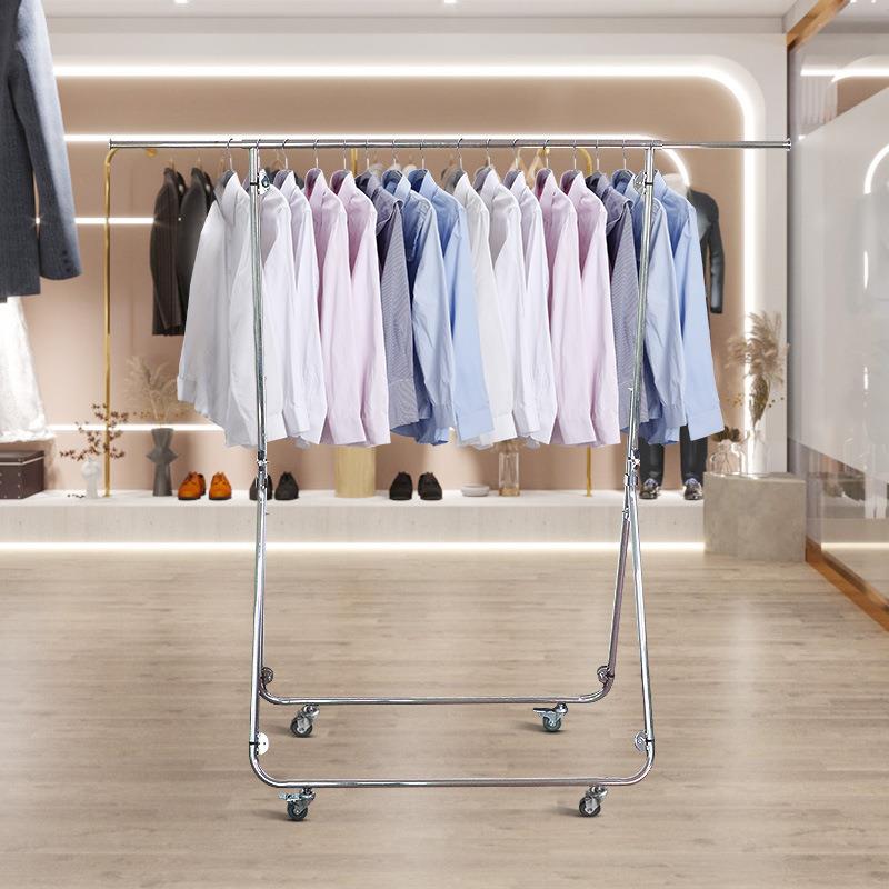 不锈钢简易中岛架落地阳台折叠伸缩室内户外旅行摆摊单杆挂衣服架