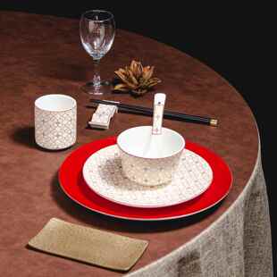 酒店餐厅摆台八件套创意浮雕彩绘餐具新中式会所复古碗勺杯盘套装