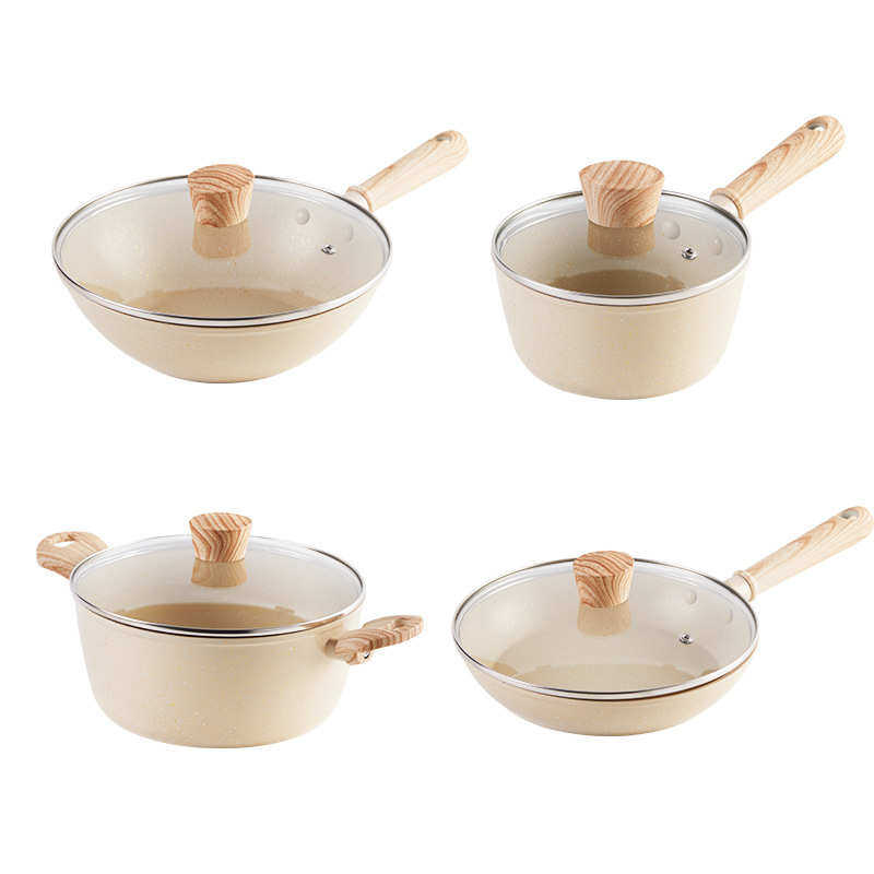 套装不粘锅具锅平底锅奶锅家用礼品件套麦饭石四炒锅汤锅三件