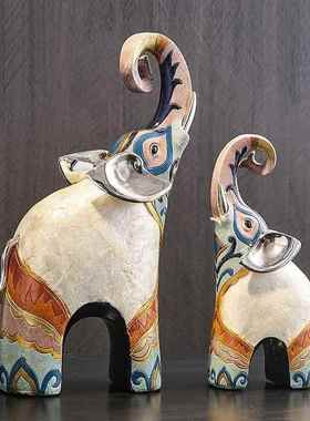 创意轻奢树脂大象工艺室摆件书房办公书柜个性复古软电视柜装饰品