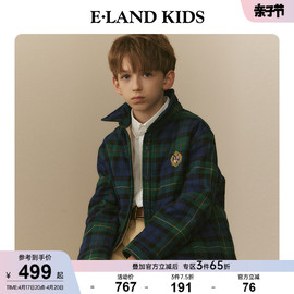 eland kids衣恋童装2024年春季男童复古格纹学院风衬衫式棉服