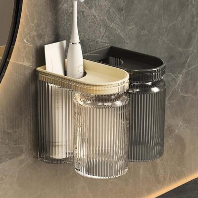 Upgraded Toothbrush Holder No-Drill Toothbrush Cup and Rinse