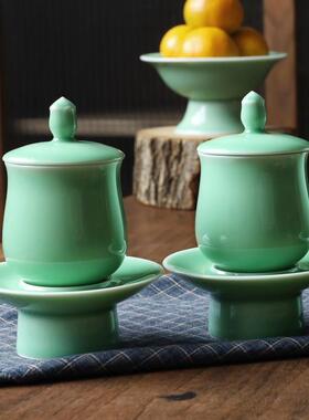 龙泉青瓷莲花供水杯圣水杯家用佛前观音净水杯陶瓷供佛杯佛具摆件