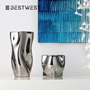 摆件家居银色不锈钢镜面餐桌器创意客厅花花瓶质感轻电镀装 饰品奢