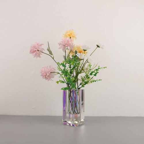 现代简约方形彩色水晶花器摆件样板房电视柜茶几客厅家居饰品摆设