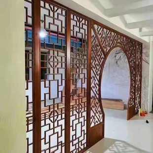 屏风木雕隔断入户客厅玄关隔断柜格栅圆洞门实木花格d制中式木门