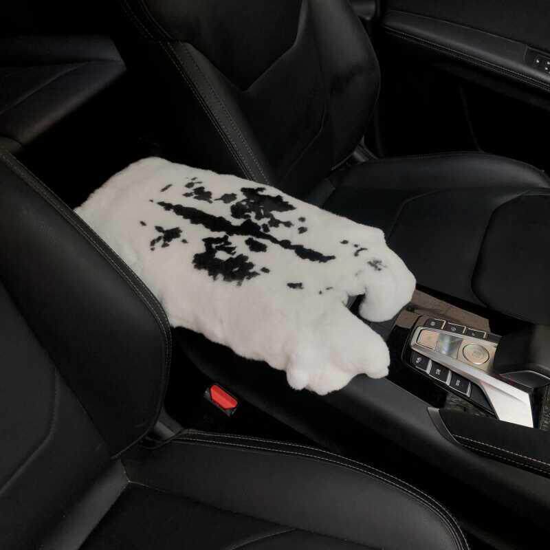 雷克斯兔毛扶手箱垫冬季汽车毛绒真皮中央扶手垫套皮毛一体防护皮