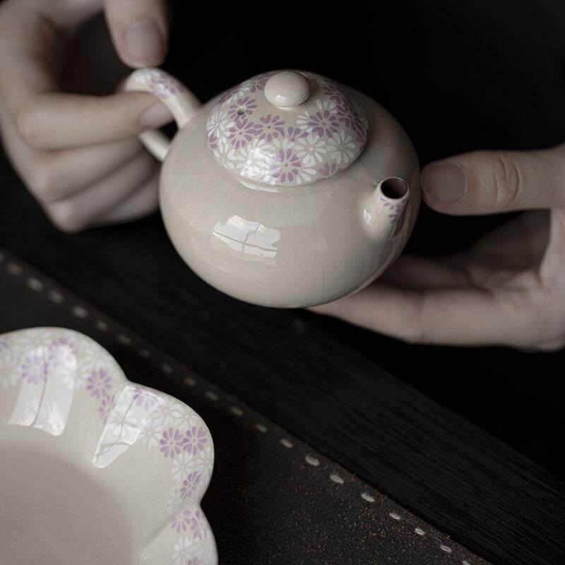 粉引手绘釉下彩茶壶带过滤孔泡茶器小清新雏菊陶瓷单壶小壶