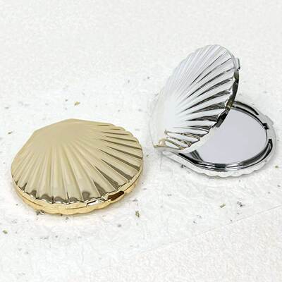Shell Shaped Double Sided Makeup Mirror, Silver and Gold She