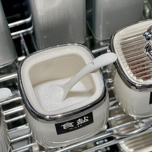 轻奢银色陶瓷调料盒酱油瓶组合套装厨房家用高端调味罐调料瓶全套