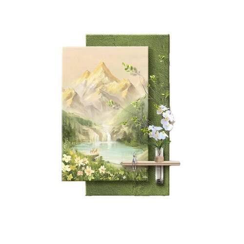 侘寂风玄关装饰画海浪客厅走廊过道挂画高级感水培绿植入户门壁画