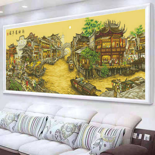 十字绣图南满绣新款十字绣旧梦乡旧梦客厅古风景绢布山水画全乡南