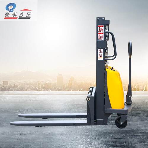 小型液压堆高叉车 电动装卸搬运堆高机1吨2吨步行式半电动堆高车