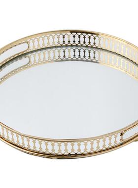 北欧风家居摆件镜面玻璃盘子金属收纳托盘客厅家用样板房软装饰品