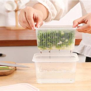 双层沥水葱花保鲜盒冰箱收纳盒家用厨房蔬菜水果沥水篮