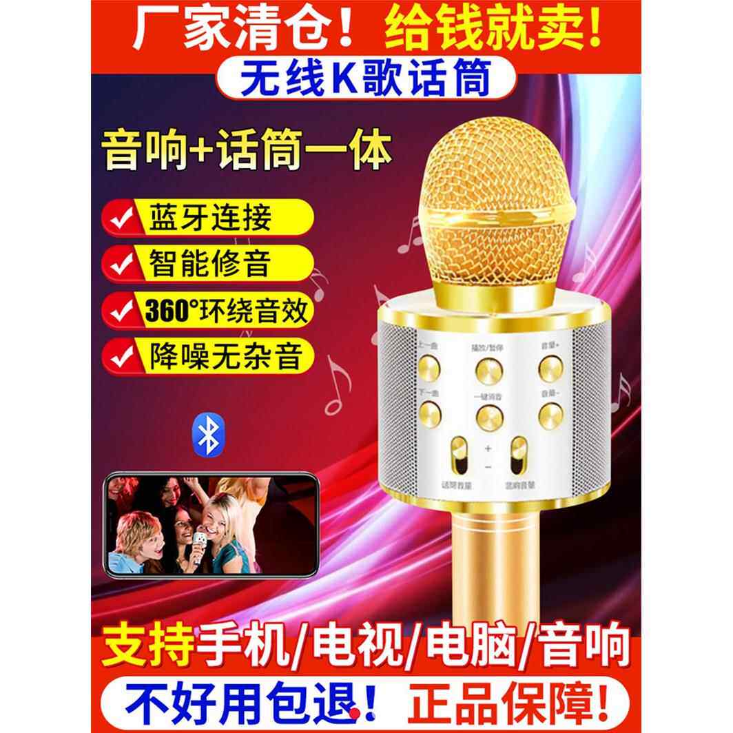 暮明电商四合一K歌麦克风德国品质音响一体话筒无线蓝牙唱歌神器