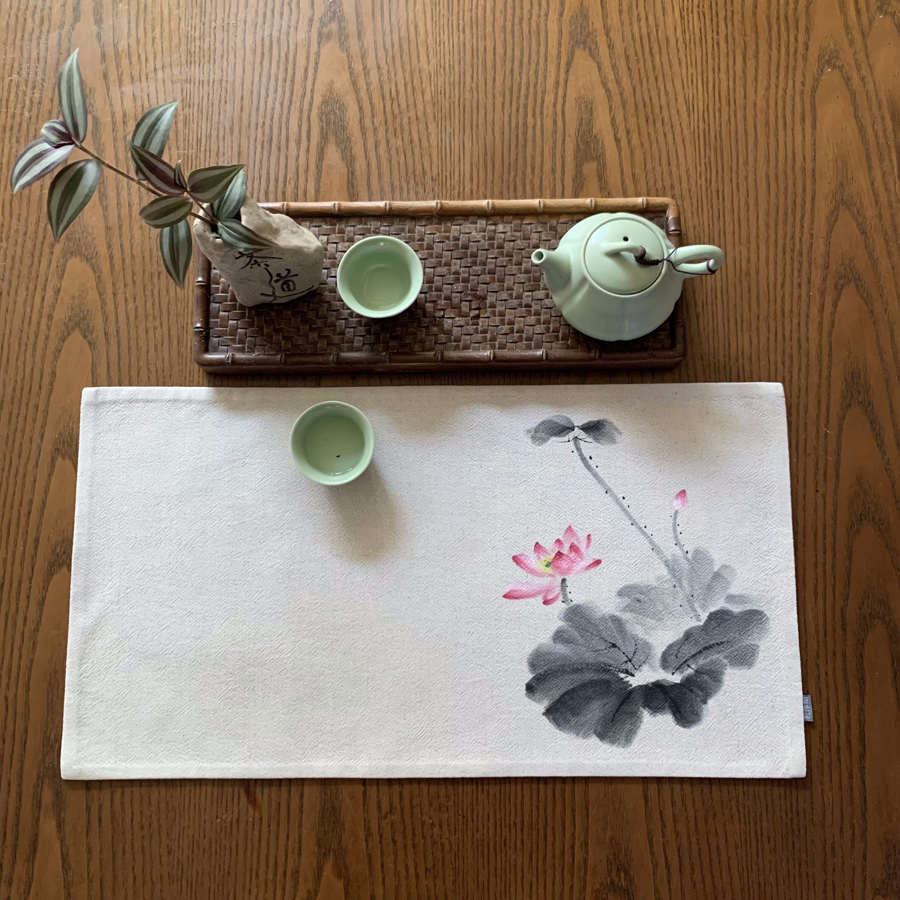 桌旗茶席棉麻手绘中式禅意亚麻茶垫香席茶艺配件茶布香道席干泡席
