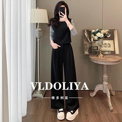 VLDOLIYA维多利亚2026春季新款假两件阔腿裤休闲运动套装女两件套
