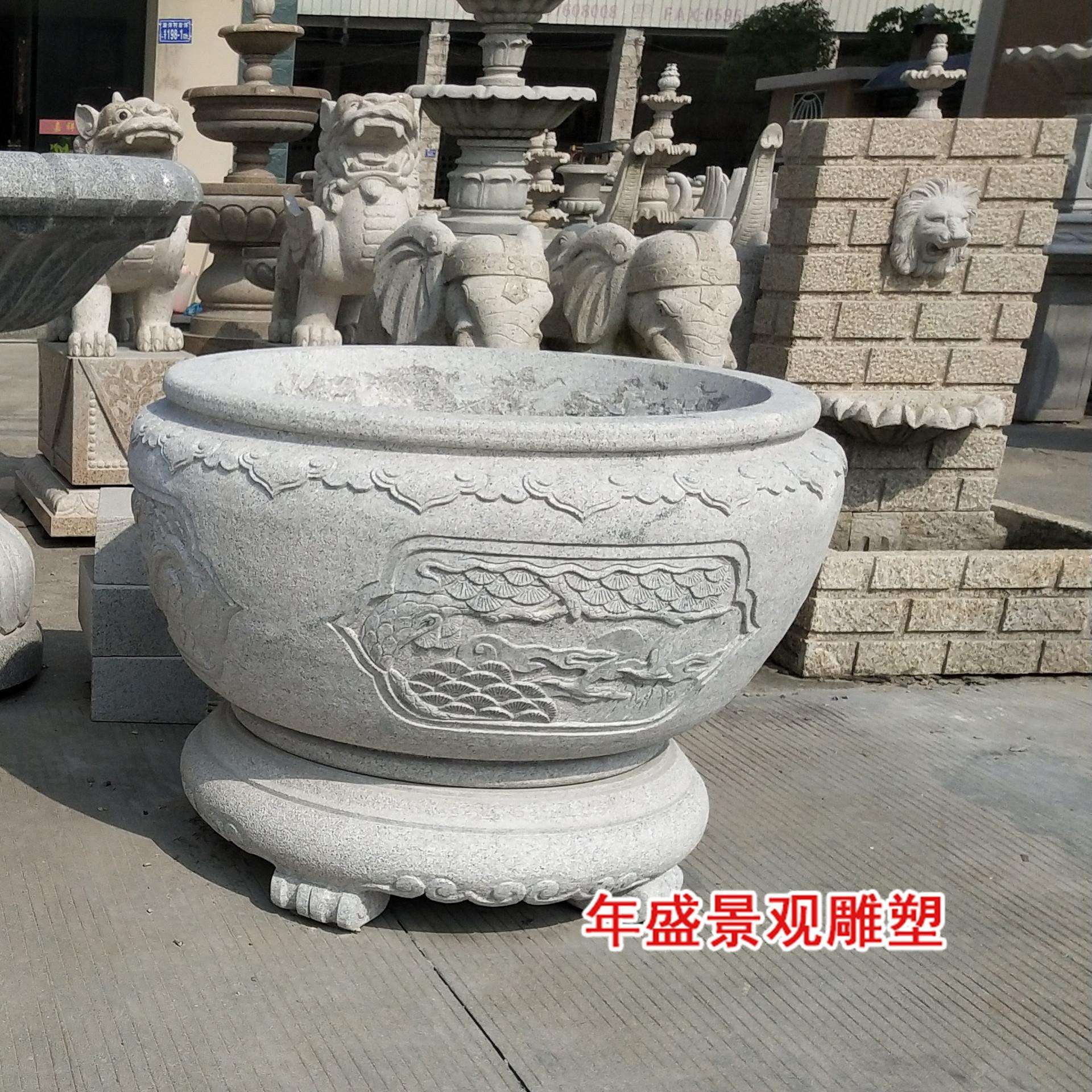 厂家现货石雕仿古鱼缸老石槽 庭院景观装饰睡莲植物花盆容器摆件