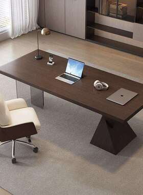 意式极简书桌轻奢现代感家用亚克力悬浮电脑桌客厅实木办公桌