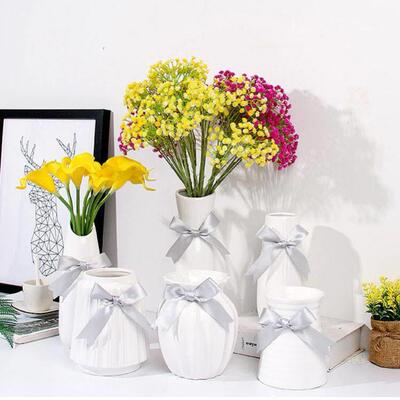 Small fresh ceramic white hydroponic vase dried flower