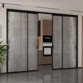 定制厨房推拉门室内阳台三联动法式 复古玻璃门家用隔断吊轨平移门