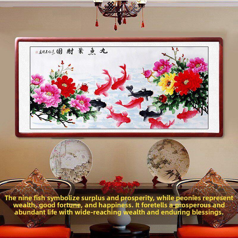 中国画牡丹画装饰画客厅正宗洛阳花鸟风水挂画手绘199.8厘米横画