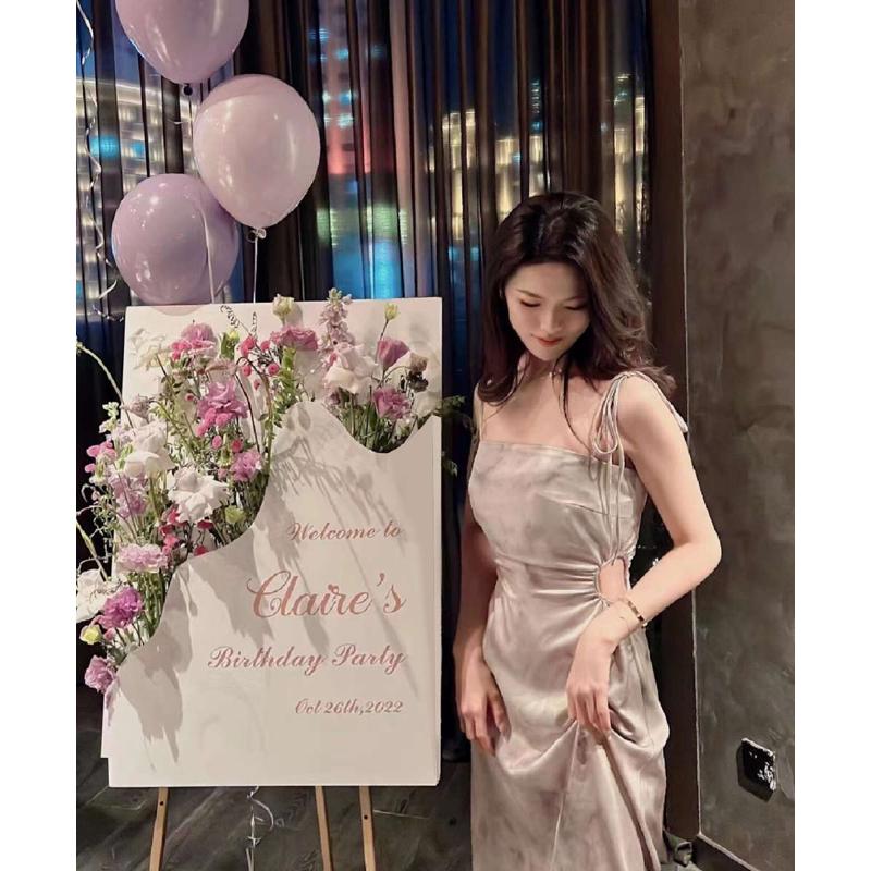 网红立体花艺迎宾牌婚礼指引牌立式展示架生日派对布置kt板定制