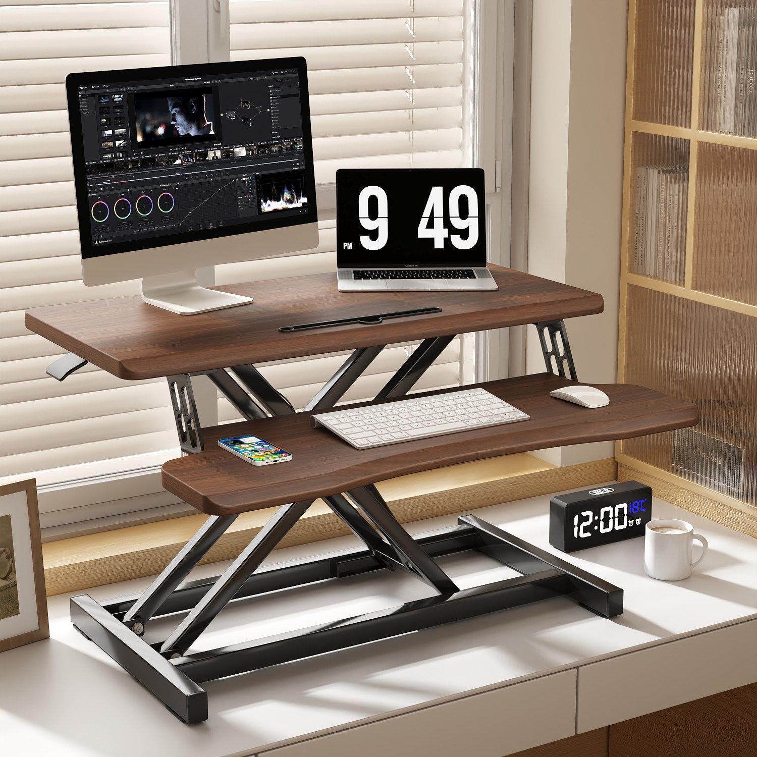 站立式办公桌工作台可折叠升降台小桌子显示器增高支架台式电脑桌