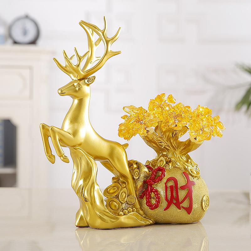 中式麋鹿发财树工艺摆件家居客厅软装电视酒隔断柜装饰品创意摆设