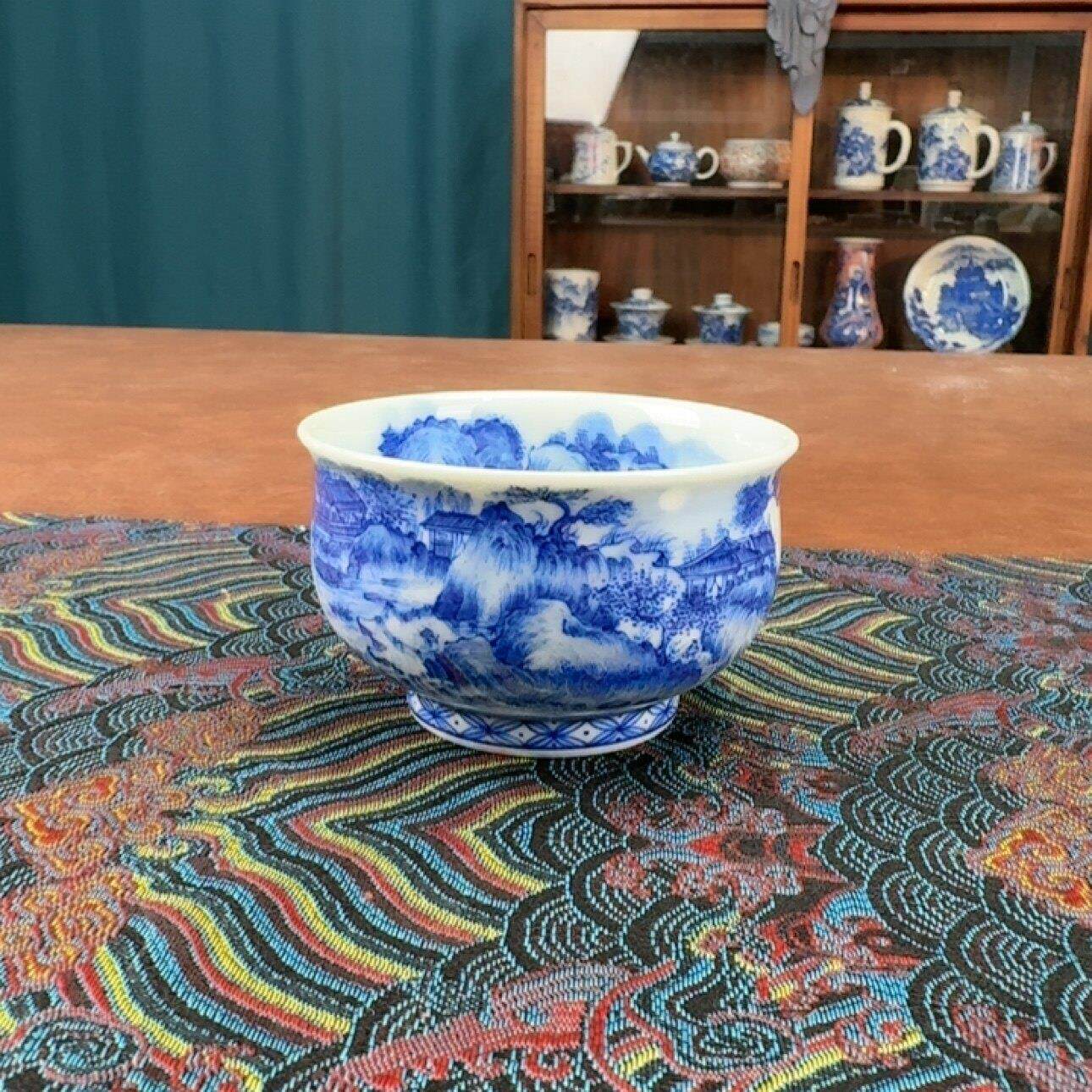 景德镇青花主人杯山水纯手工品茗杯茶杯炉式杯精品绘画茶杯个人杯