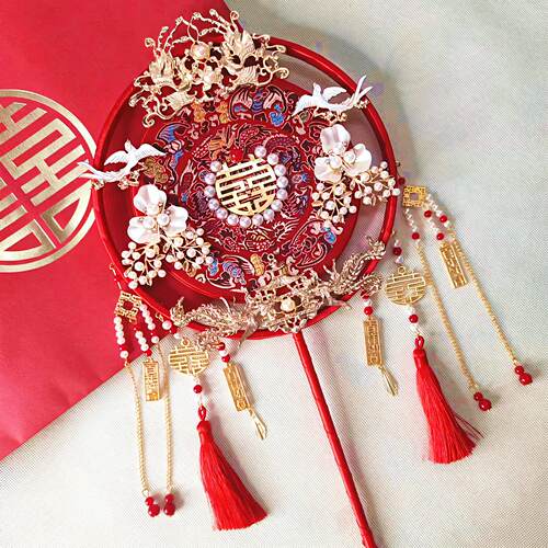 新中式双面结婚团扇 21cm手工喜扇新娘出嫁定制