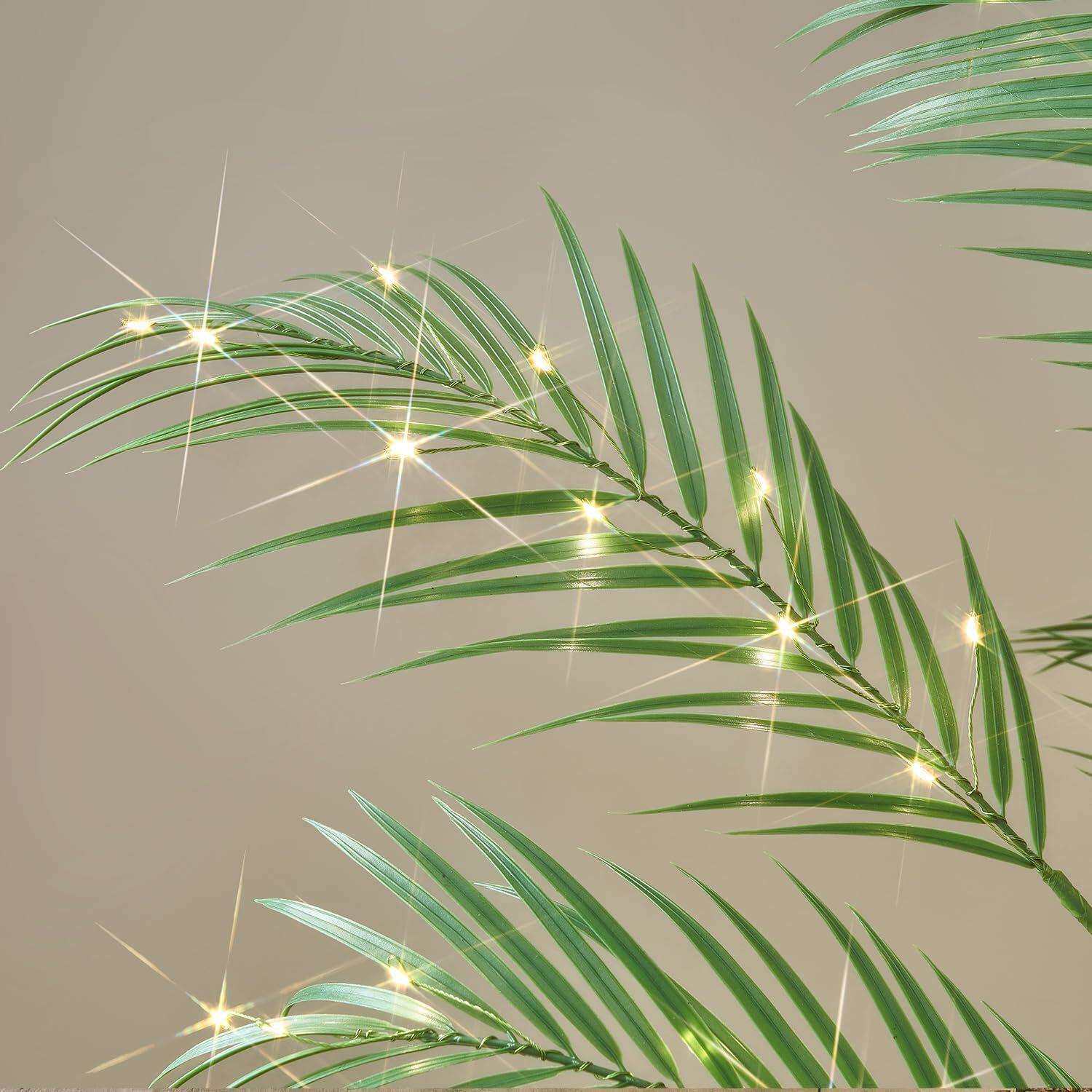 跨境室内布置氛围装饰灯绿色家居树灯仿真植物棕榈叶藤条铜丝灯